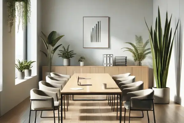 Beleza e Acústica da Sala de Reunião com Plantas que Absorvem Ruídos