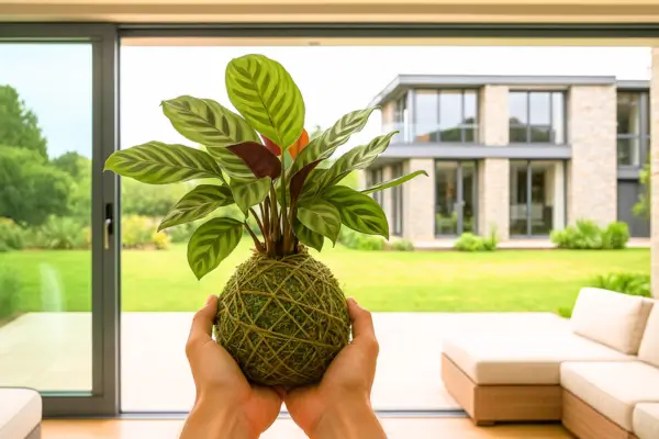 Luminárias Pendentes com Kokedamas de Calatheas para Salas de Jantar